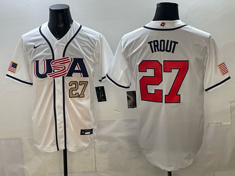 Men 2026 World Cub USA #27 Trout White Game Nike MLB Jersey style 003